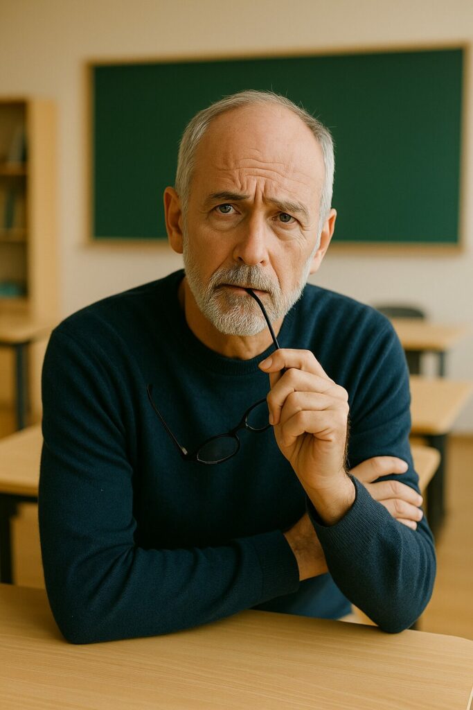 Professora asseguda davant d’un ordinador portàtil, pensant com aplicar la intel·ligència artificial a les seves classes d’una manera segura i efectiva.